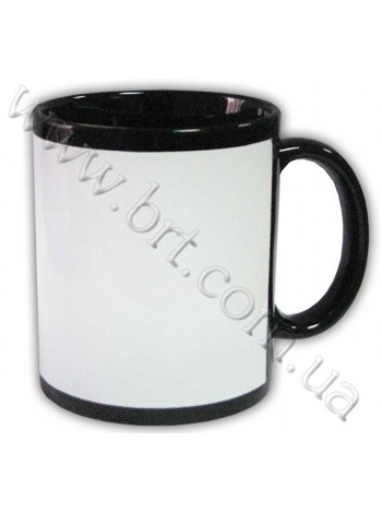 Кружка черная с белой полосой для печати 320 мл