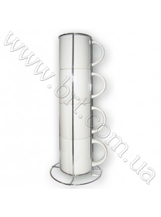 Набор кружек на металлической подставке - четыре чашки