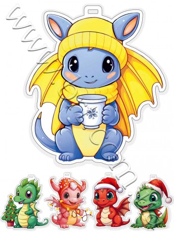 Игрушка деревянная цветная Дракон, набор 6 штук