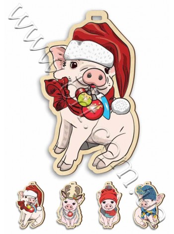 Деревянные свинки, поросята на елку, набор 7 штук