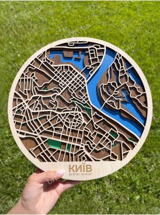 Карта Киева из дерева 3D круглая