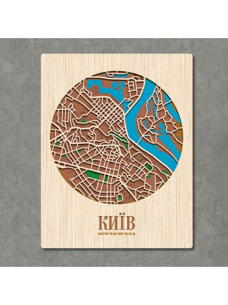 Карта Києва з дерева 3D прямокутна