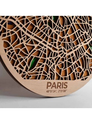 Карта Парижа із дерева 3D кругла