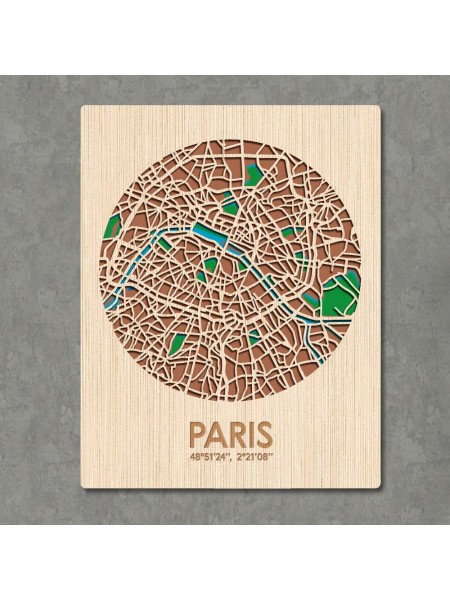 Карта Парижа з дерева 3D прямокутна