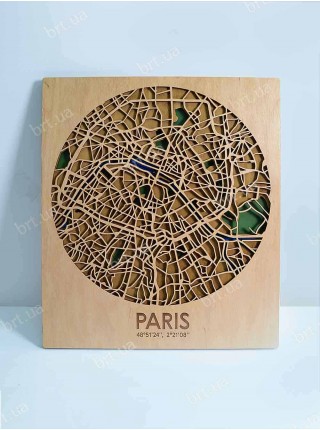 Карта Парижа з дерева 3D прямокутна
