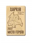 Магнітик Місто героїв України з дерева