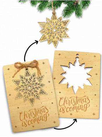 Дерев'яна листівка-іграшка сніжинка